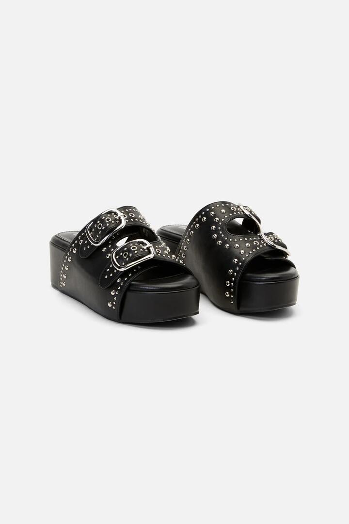 Image of Sandals. Productname: Stud Buckle Slide Sandals in Black colour by brand - Dangerfield