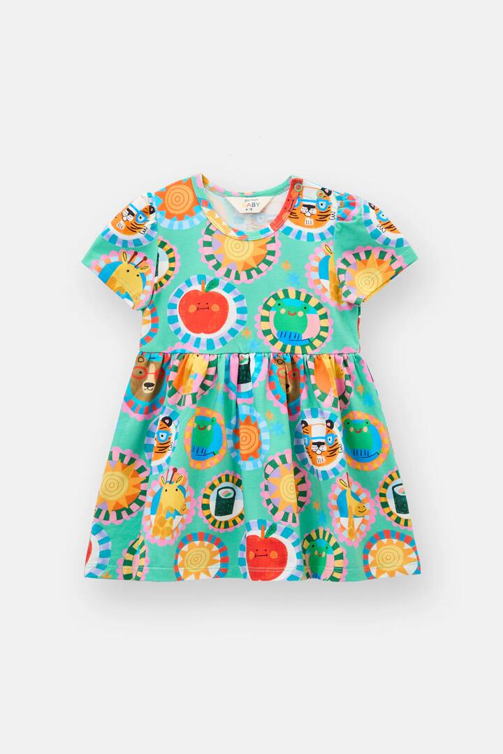 Image of Dresses. Product name - Animal Stamp Baby Dress in Green colour by brand - Gorman