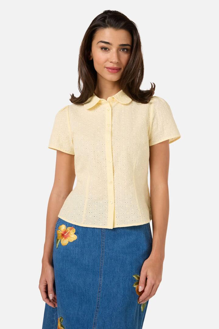 Image of Blouses. Product name - Anastasia Broderie Blouse in Lemon colour by brand - Princess Highway