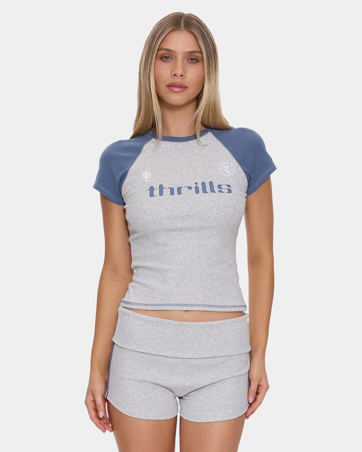 Image of T-Shirts. Product name - Thrills Womens Intercept Raglan Club T-Shirt Snow Marle in Snow Marle colour by brand - Thrills