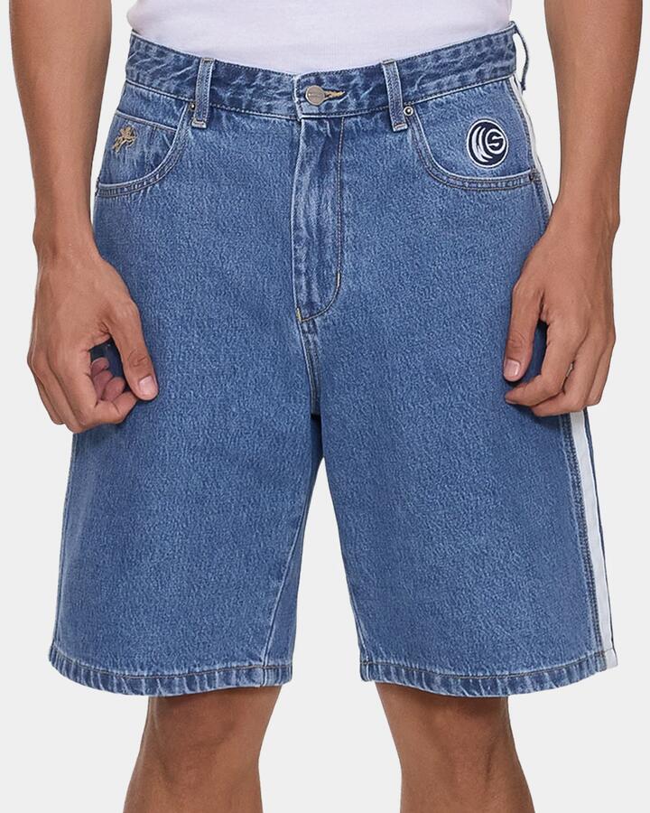 Image of a model wearing Shorts. Productname: worship - Mens Blender Big Dawg Denim Shorts - Sky High Blue - in Sky High Blue colour by brand - worship