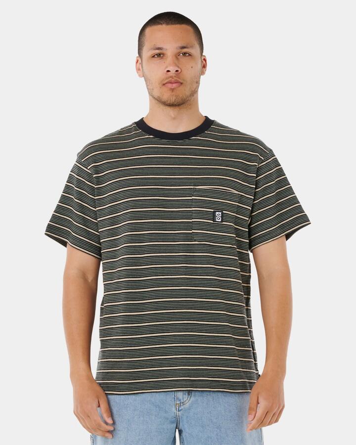 Image of T-Shirts. Product name - Rip Curl Mens Search Stripe T-Shirt Black in Black colour by brand - Rip Curl