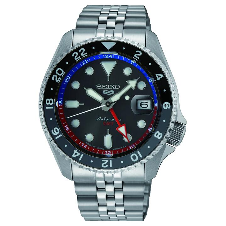 Image of Watches. Productname: Seiko Automatic GMT 5 Sports Silver Tone Watch SSK019J-8 in Watch colour by brand - Seiko