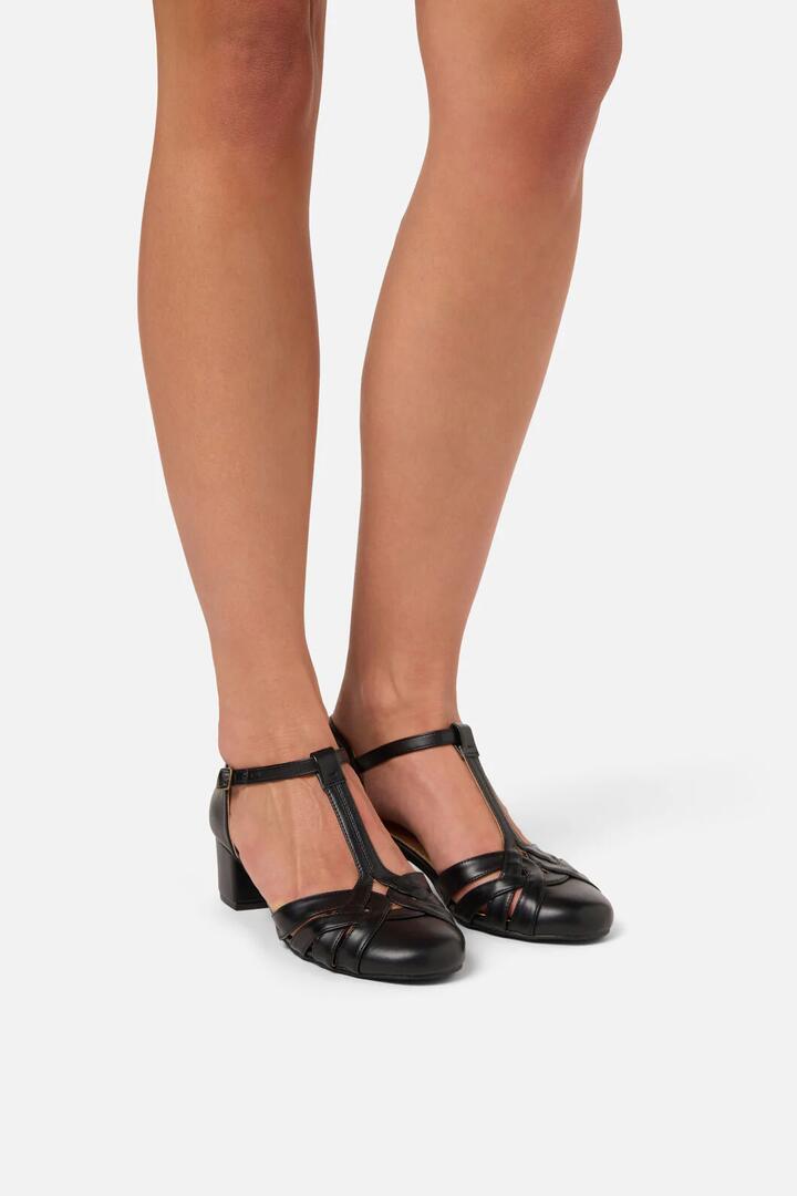 Image of Heels. Productname: Black Vintage Strap Heel in Black colour by brand - Princess Highway