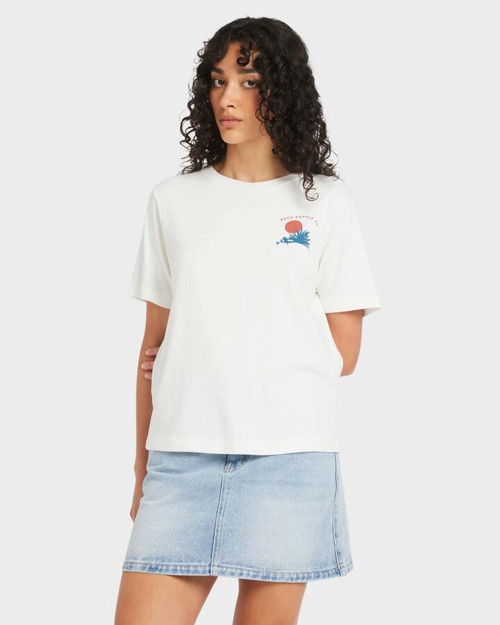 Image of T-Shirts. Product name - RVCA Womens Icon T-Shirt Antique White in Antique White colour by brand - RVCA