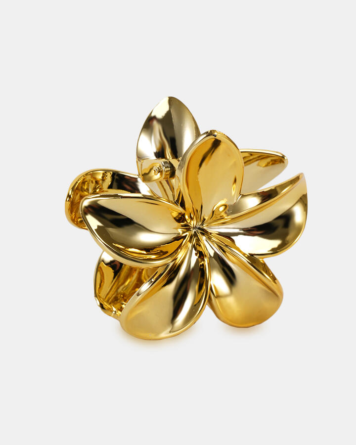 Image of Hair Accessories. Productname: Claw Clip Hibiscus: Gold - Women's Hair in Metallic colour by brand - Novo