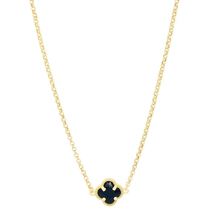 Image of Necklaces. Productname: 45cm Black Crystal Clover Necklace in 9kt Yellow Bonded Gold in Gold colour by brand - Bevilles