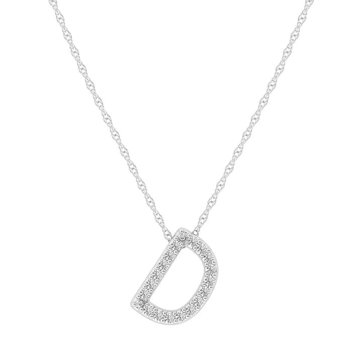 Image of Charms. Product name - 45cm Diamond Set Initial D Slider Necklace in Sterling Silver in colour by brand - Bevilles