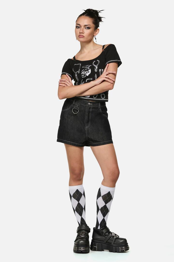 Image of a model wearing Shorts. Productname: Snips Goth Print Short in Black colour by brand - Black Friday