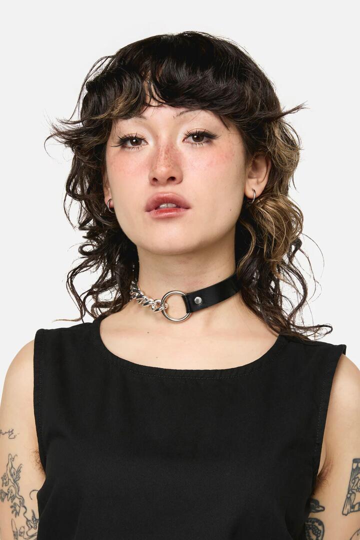Image of Jewelry. Product name - Chain PU Ring Choker in Black colour by brand - Dangerfield