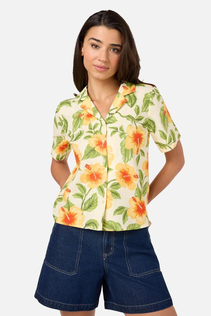 Image of Shirts. Product name - Hibiscus Summer Shirt in Cream colour by brand - Princess Highway