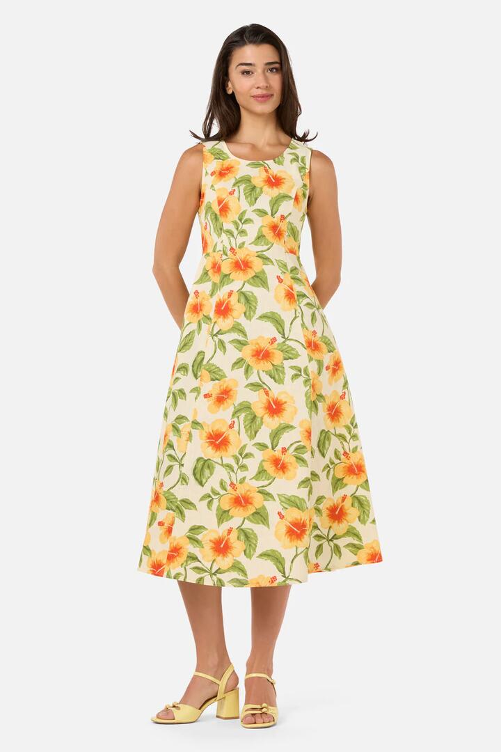 Image of Dresses. Product name - Hibiscus Summer Midi Dress in Cream colour by brand - Princess Highway