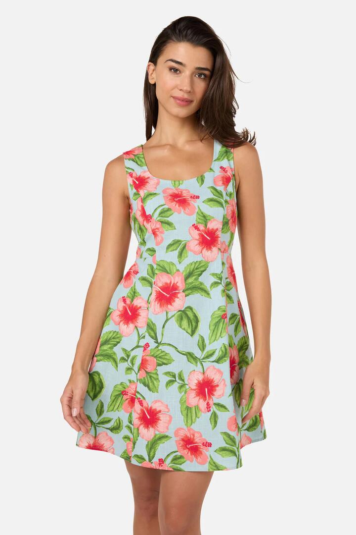 Image of Dresses. Product name - Hibiscus Summer Mini Dress in Blue colour by brand - Princess Highway