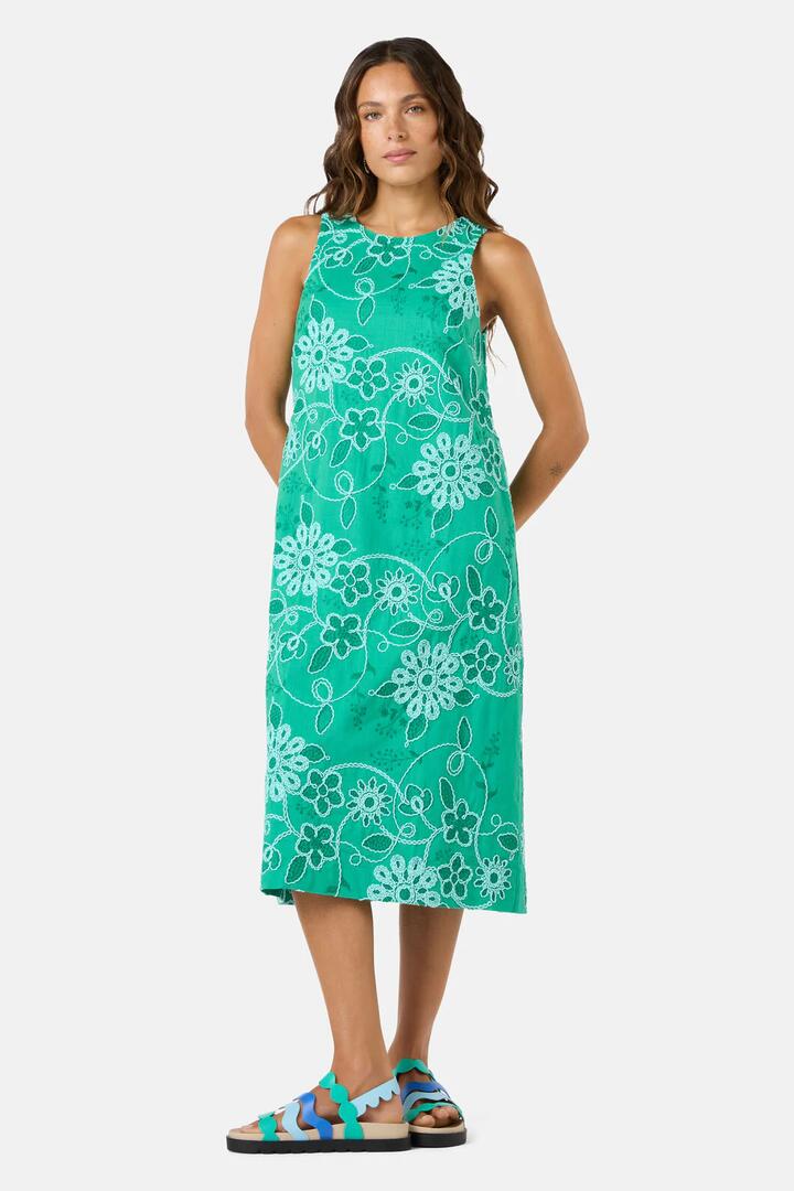 Image of Dresses. Product name - Flower Fizz Embroidered Dress in Green colour by brand - Gorman