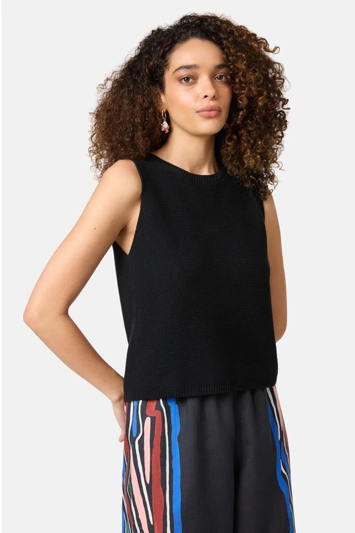 Image of a model wearing Tops. Productname: Hello There Knit Tank in Black colour by brand - Gorman