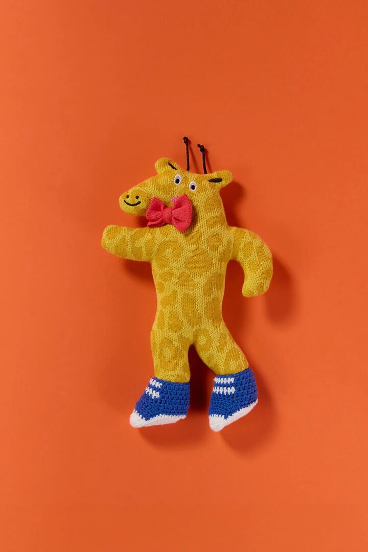 Image of a model wearing Tops. Productname: Giraffe Guy Kids Knit Toy in Multi colour by brand - Gorman
