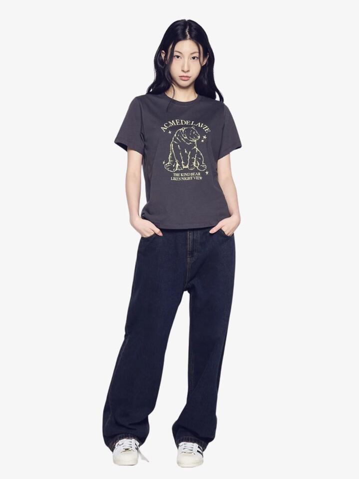 Image of a model wearing Tops. Productname: ADLV Women's Polar Bear T-Shirt in Charcoal colour by brand - ADLV