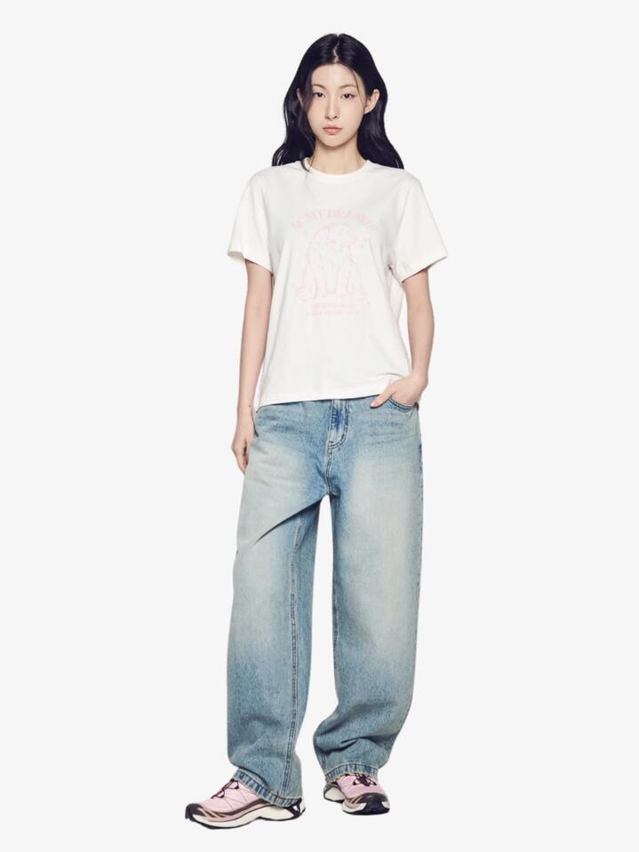 Image of a model wearing Tops. Productname: ADLV Women's Polar Bear T-Shirt in Cream colour by brand - ADLV