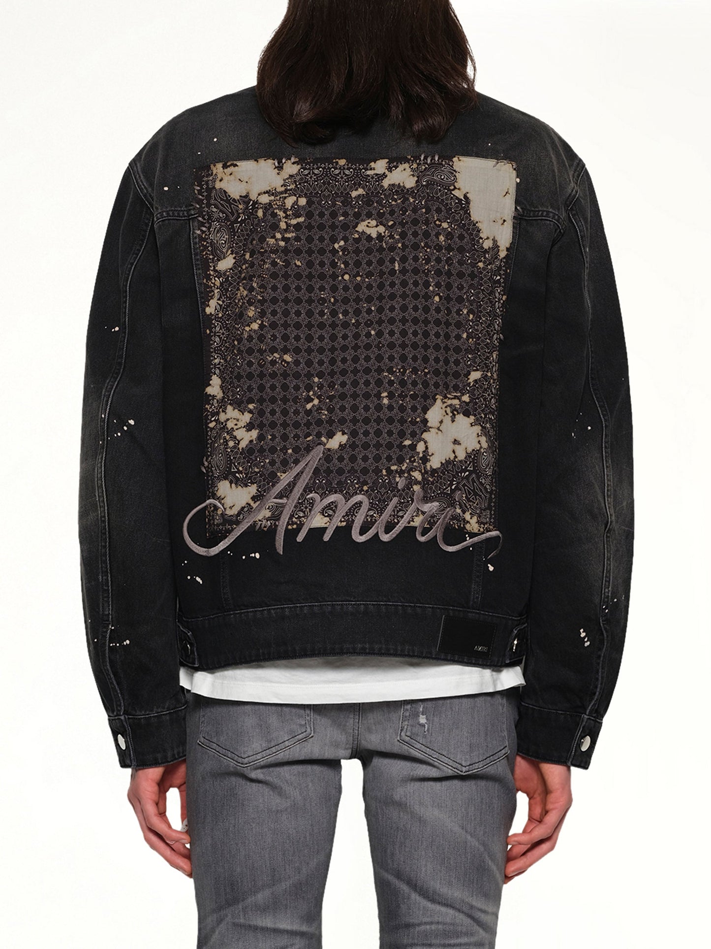 AMIRI Bleach Bandana Denim Jacket (Faded Black)