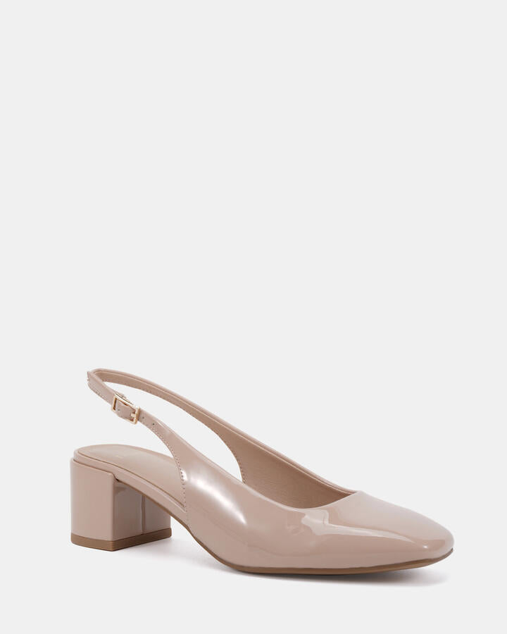 Image of Shoes. Productname: Ivoree: Nude Patent - Women's Court - Low Heel in Beige colour by brand - Novo