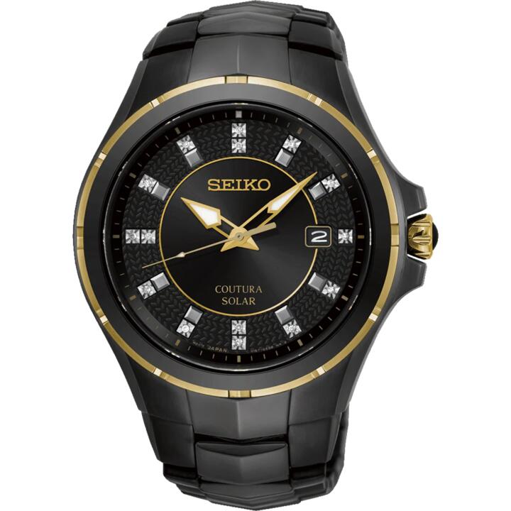 Image of Watches. Productname: Seiko Coutura Solar Black and Gold Watch SNE506P-9 in Watch colour by brand - Seiko