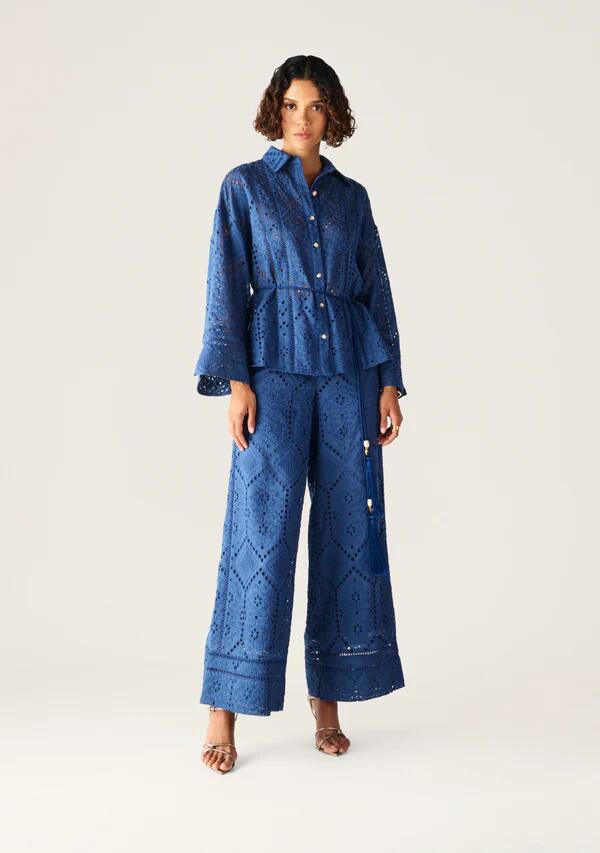 Image of a model wearing Tops. Productname: Filomena Shirt in Midnight Blue colour by brand - MOS The Label
