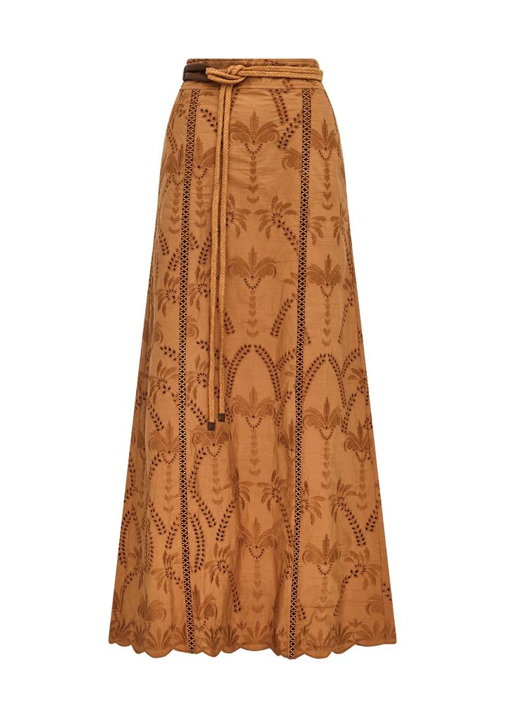 Image of a model wearing Skirts. Productname: Alicia Maxi Skirt | MOS The Label in Nutshell colour by brand - MOS The Label
