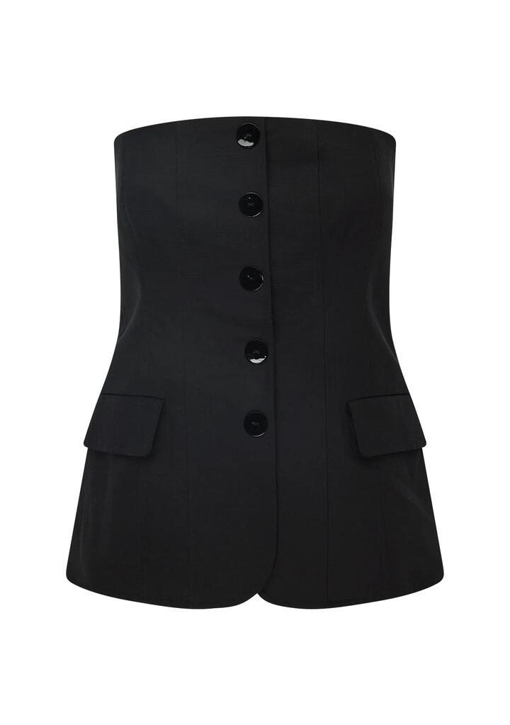 Image of a model wearing Tops. Productname: Monaco Suiting Bustier | MOS The Label in Black colour by brand - MOS The Label