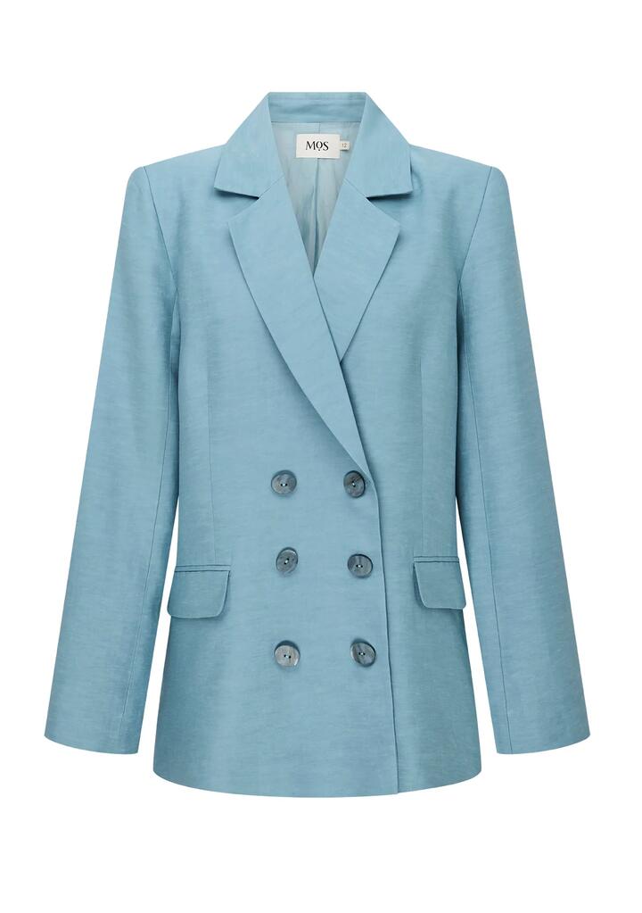 Image of a model wearing Outerwear. Productname: Serafina Linen Blazer | MOS The Label in Seafoam colour by brand - MOS The Label