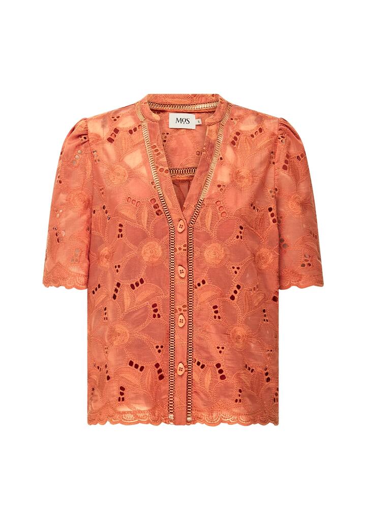 Image of a model wearing Tops. Productname: Loretta Shirt | MOS The Label in Hibiscus colour by brand - MOS The Label