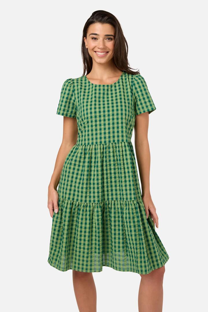 Image of Dresses. Product name - Margot Check Mini Smock Dress in Green colour by brand - Princess Highway
