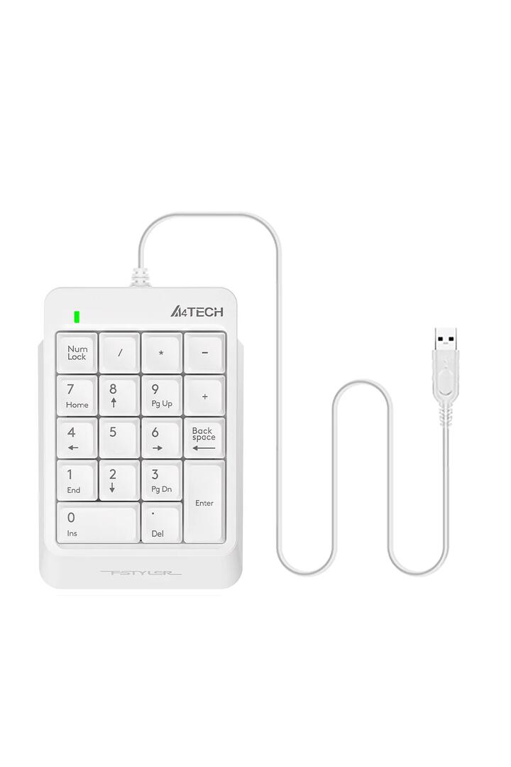 Image of Electronics Accessories. Productname: A4Tech FK13P White Ultra-Slim 18-Key Spill-Resistant USB Numeric Keypad in White colour by brand - A4Tech