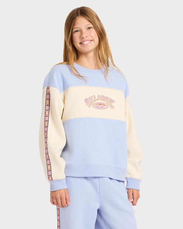 Image of Accessories. Product name - Billabong Girls 6-16 Old Dayz Crew Neck Twilight Blue in Twilight Blue colour by brand - Billabong
