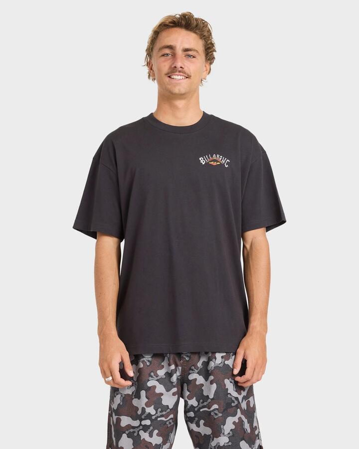 Image of a model wearing Tops. Productname: billabong Mens Otis Arch T-Shirt Black - in Black colour by brand - Billabong