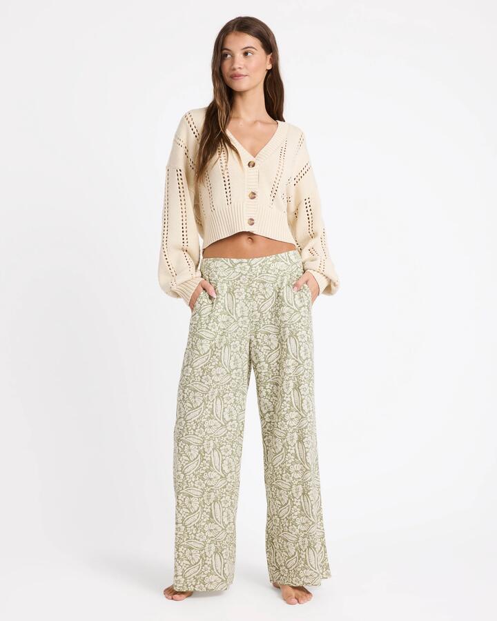 Image of a model wearing Pants. Product name - Roxy Womens Wildside Pants Green in Green colour by brand - Roxy