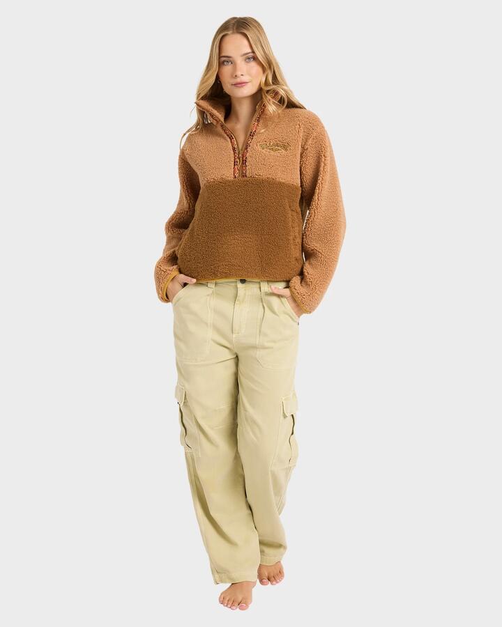 Image of a model wearing Pants. Product name - Billabong Womens Walk Along Cargo Pants Fog in Fog colour by brand - Billabong