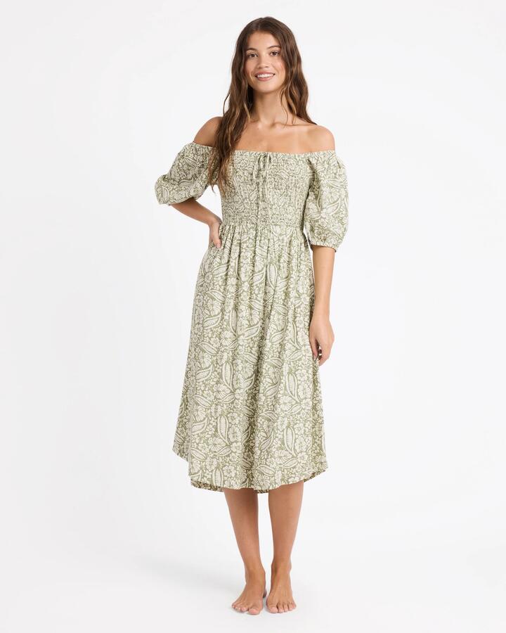 Image of Dresses. Productname: roxy - Womens Wildside Mercad Midi Dress - Green - in Green colour by brand - roxy