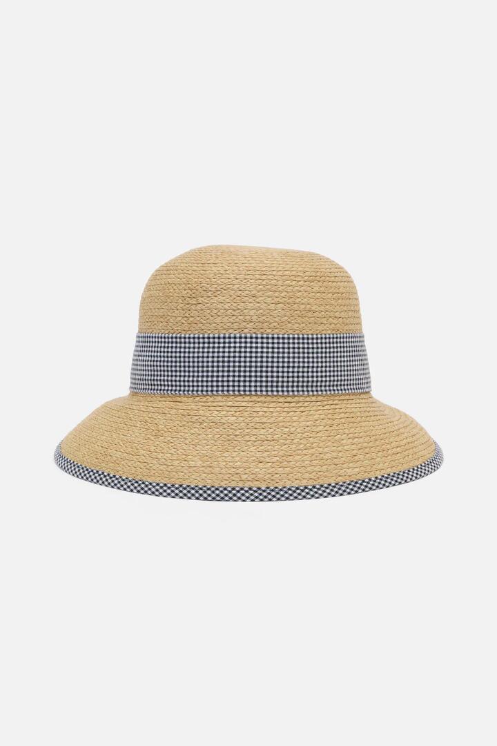 Image of Hats. Productname: Gingham Trim Straw Hat in Natural colour by brand - Princess Highway