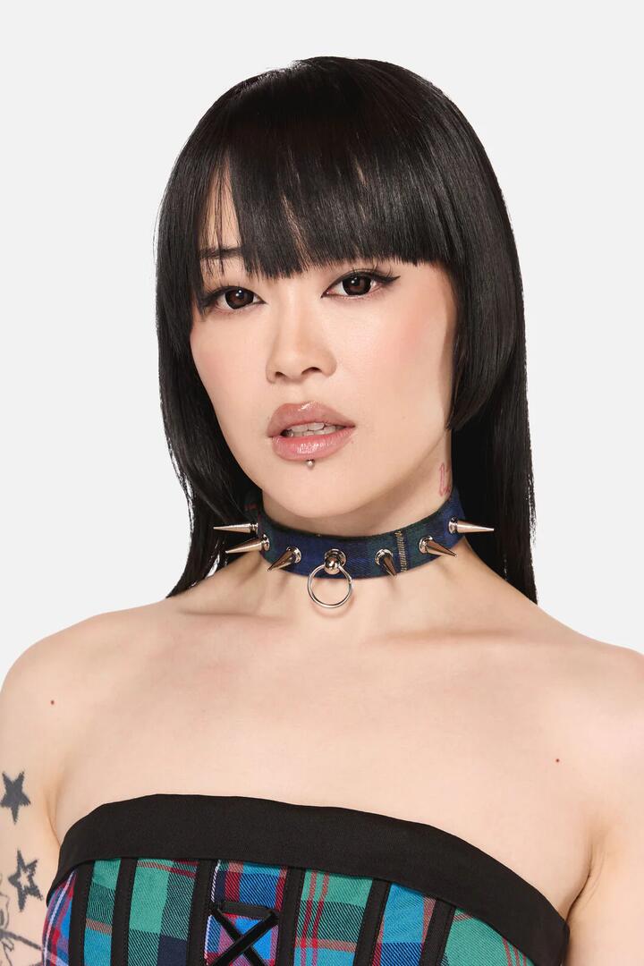 Image of Jewelry. Product name - Diablo Goth Tartan Choker in Multi colour by brand - Black Friday
