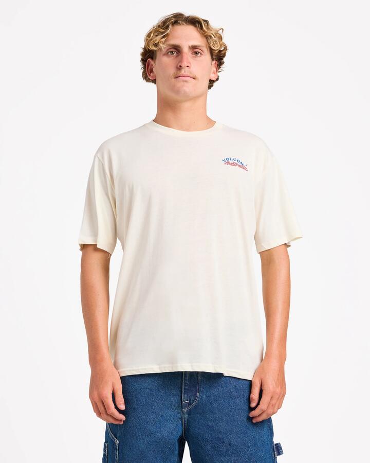 Image of T-Shirts. Product name - Volcom Mens Aus Ripping Roo T-Shirt Off White in Off White colour by brand - Volcom