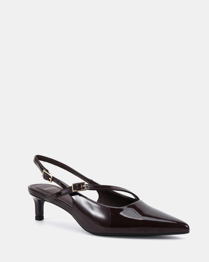 Image of Shoes. Productname: Isela: Espresso Patent - Women's Court - Low Heel in Espresso Patent colour by brand - Novo