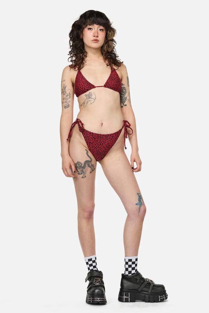 Image of Swimwear. Product name - Moggy Goth Bikini Bottom in Red colour by brand - Dangerfield