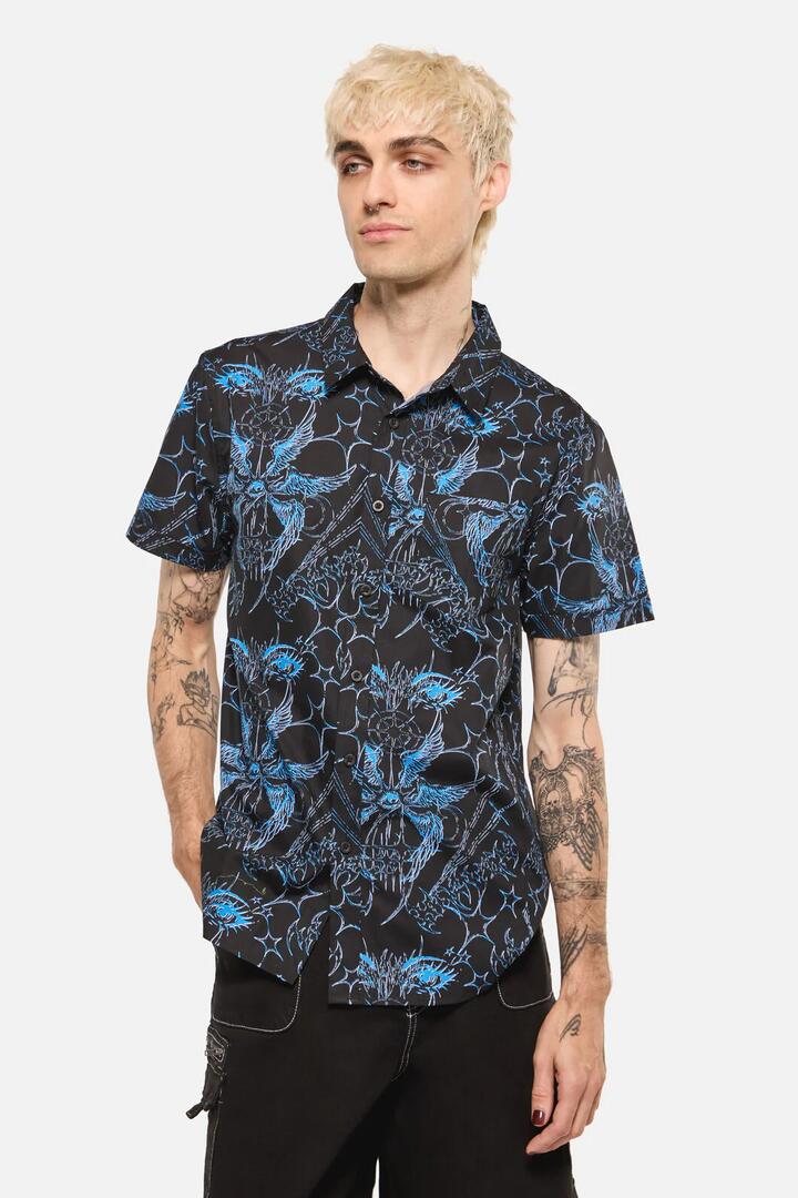Image of Shirts. Product name - Heathen Goth Print Shirt in Black colour by brand - Dangerfield