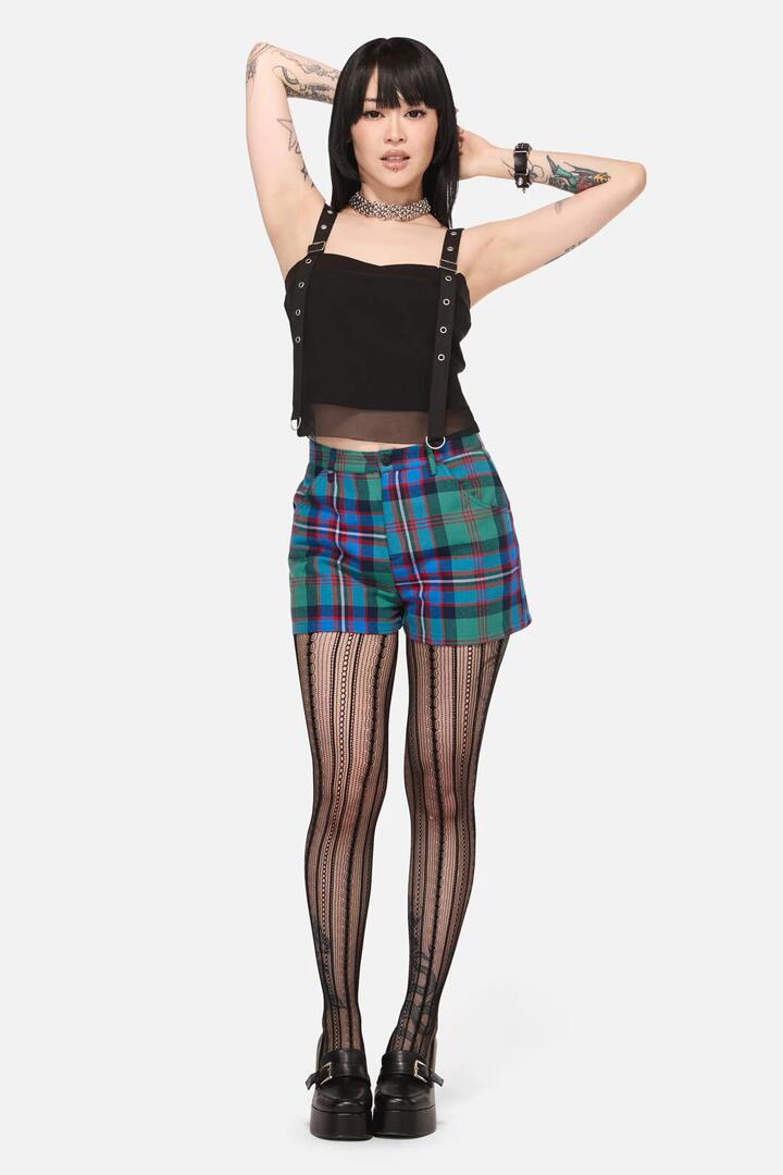 Image of a model wearing Shorts. Product name - Diablo Goth Tartan Short in Multi colour by brand - Black Friday