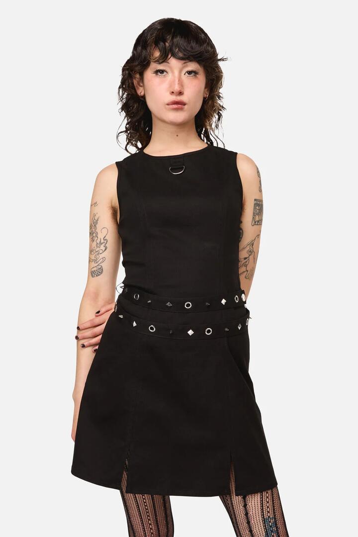 Image of Dresses. Product name - Nancy Punk Belt Mini Dress in Black colour by brand - Dangerfield