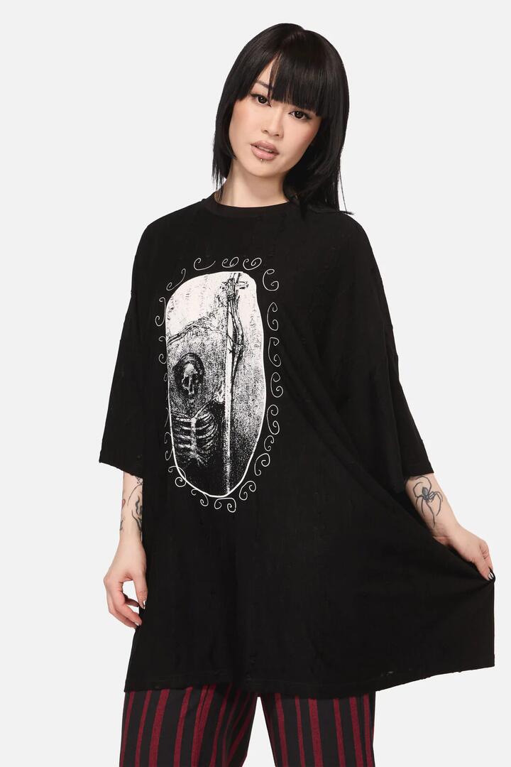 Image of T-Shirts. Product name - Disturbing Oversized Goth Tee in Black colour by brand - Black Friday