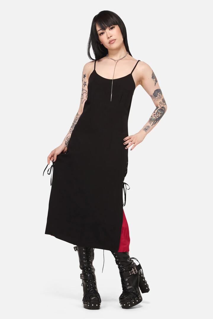 Image of Dresses. Productname: Framed Goth Midi Dress in Red/Black colour by brand - Black Friday