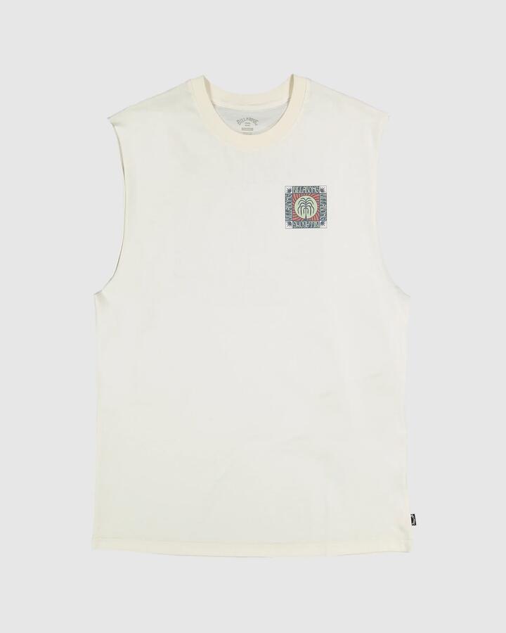 Image of a model wearing Tops. Product name - Billabong Mens Troppo Tank Top Off White in Off White colour by brand - Billabong