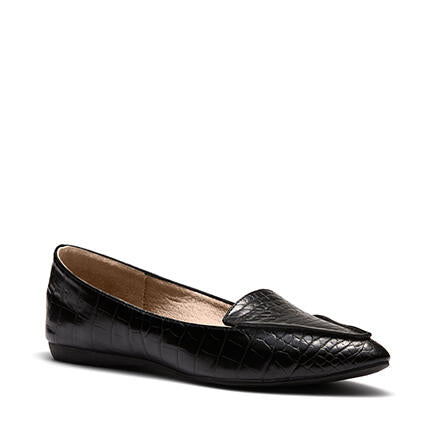 Image of Flats. Productname: Colorado: Black Croc - Women's Casual Flat Closed in Black colour by brand - Novo