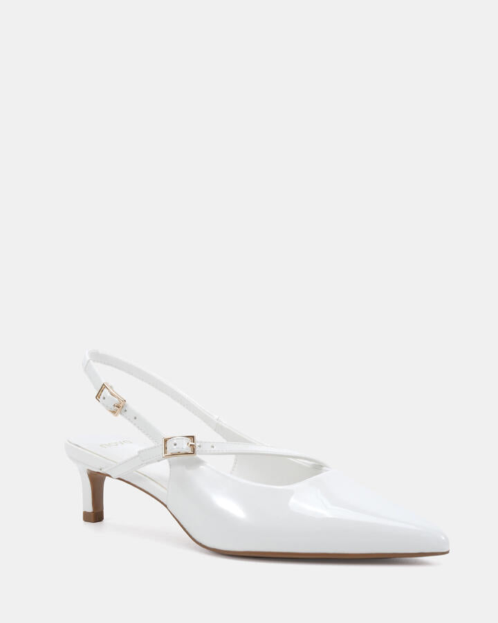 Image of Shoes. Productname: Isela: White Patent - Women's Court - Low Heel in White colour by brand - Novo